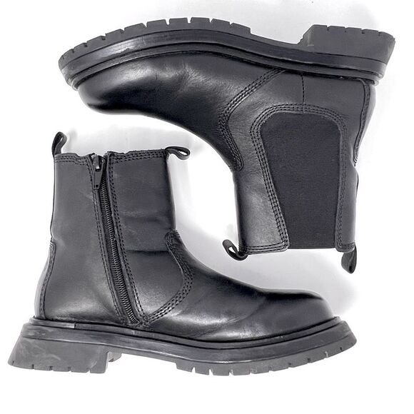 Zara Chelsea Black Leather Inside Zip Platform Lug Sole Ankle Boots EU 36 (US 6) - Picture 3 of 10